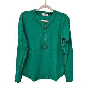 New Zenana Green Henley Top Size M Long Sleeve Button Down